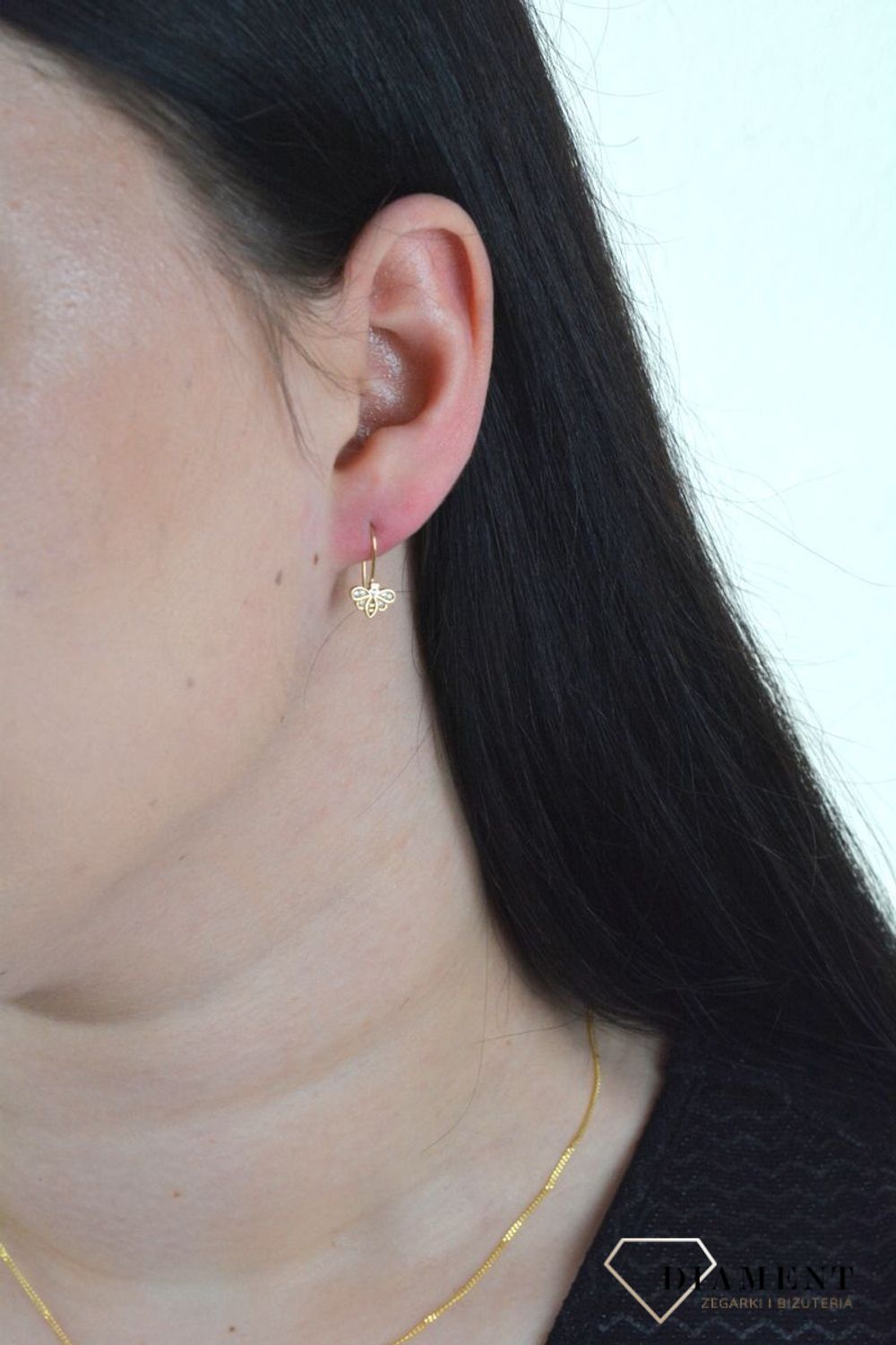 Złote kolczyki pszczółki z cyrkoniami 333 KL 7797 333.jpg